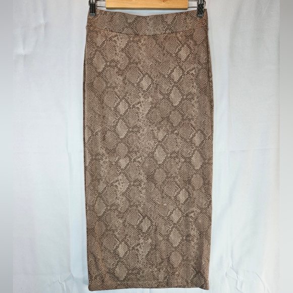 Good American Taupe Snake Print Slim Pencil Mini Skirt Sz 2 Elastic Waist - Picture 2 of 9
